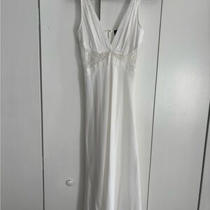 Vici White Chemise with Plunging V-Neck and Spaghetti Straps